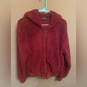 BLANK NYC Cozy Full Zip Hoodie Sweatshirt Jacket in Red